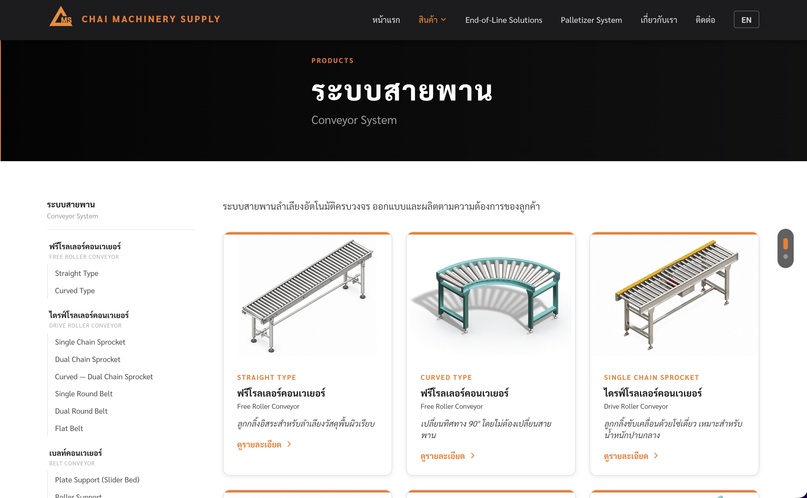 Chai Machinery Supply conveyor system product page